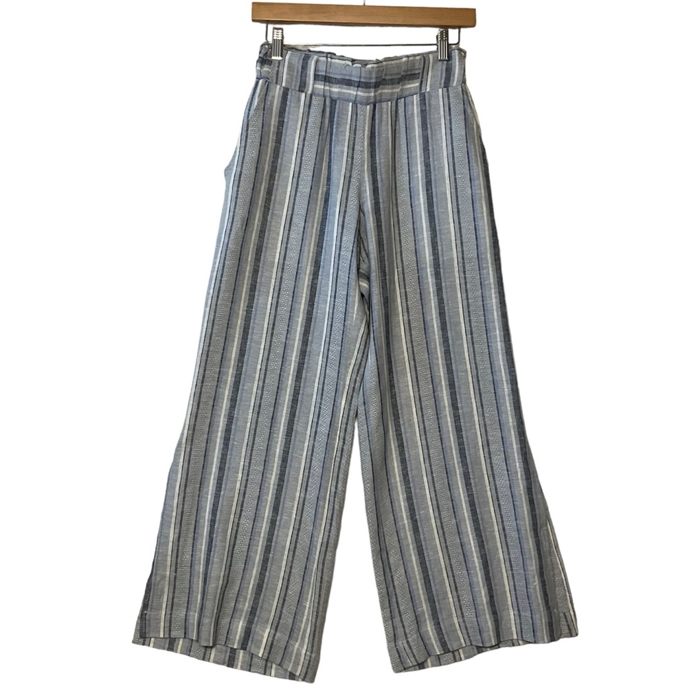 INDIGO REIN sz Small Pull On Pants Pockets Stretch Waist Wide Leg Blue White